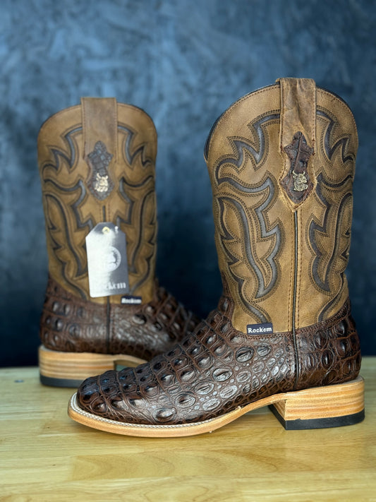 ‘Brown Caiman’- Leather Print Caiman Boot