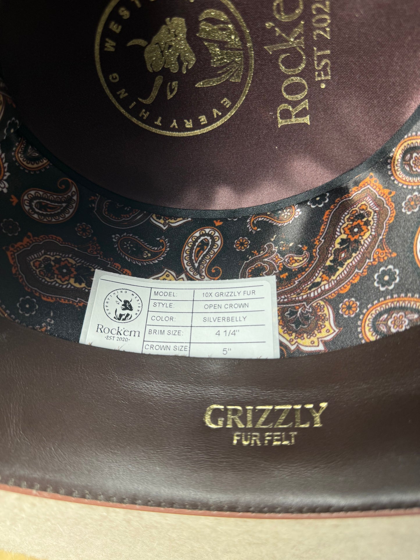 10x ’Silverbelly’ Open Crown Grizzly Felt Hat