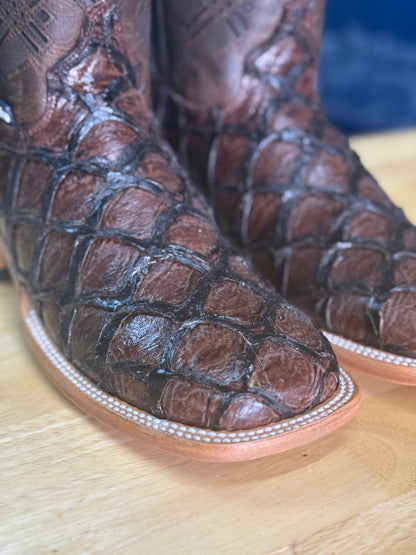 Brown Pirarucu- Leather Print Fish Boot