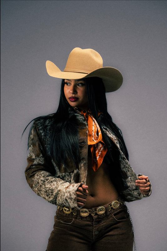 Cropped Cowhide Jacket | Brown and White