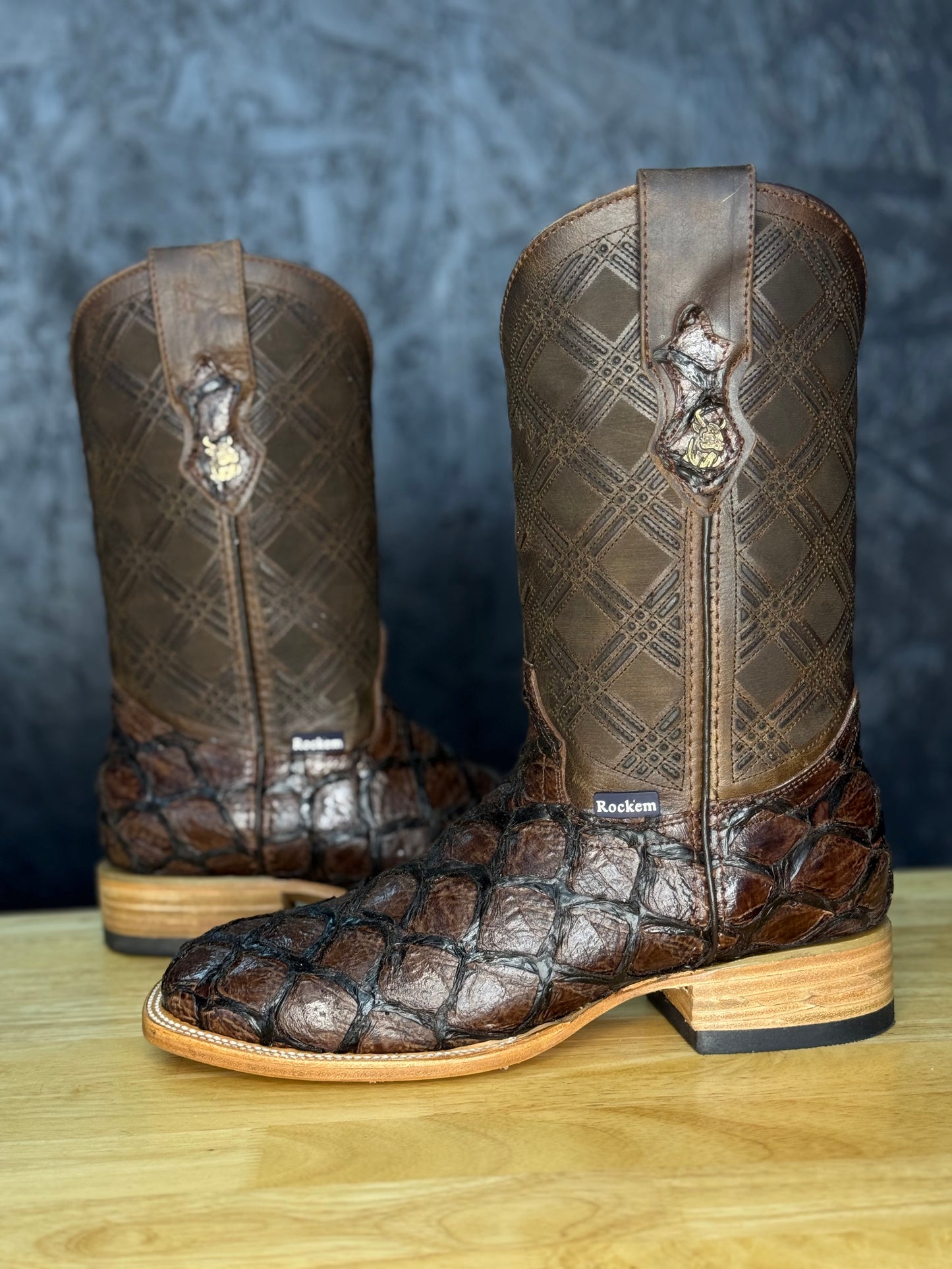 Brown Pirarucu- Leather Print Fish Boot
