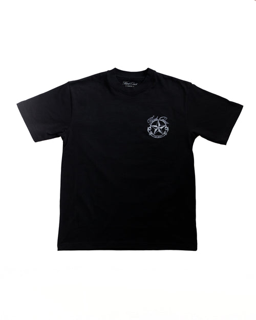 Silver Filigree T-Shirt in black, front with small silver star chest print
