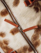 Cowhide duffle bag with luggage tag, Red Angus hide
