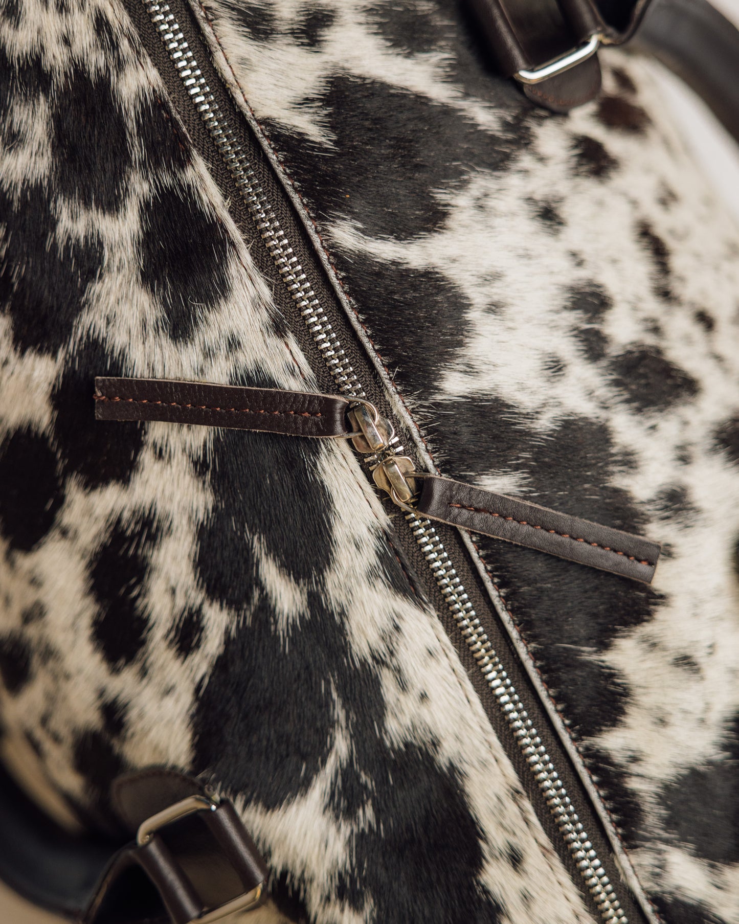 Cowhide Duffle | Brown and White