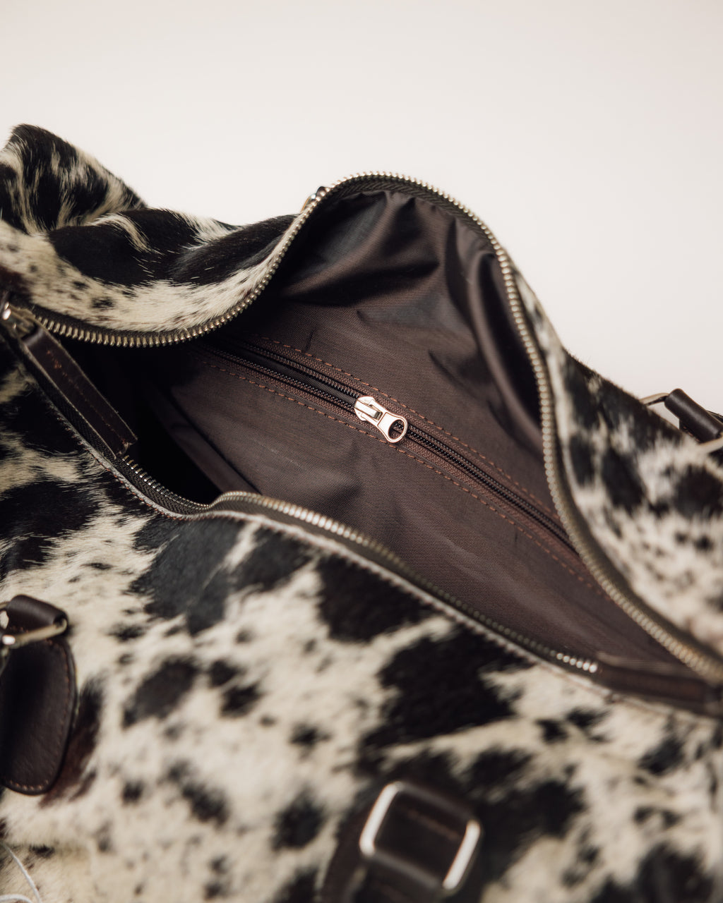 Cowhide Duffle | Brown and White