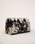Cowhide duffle bag interior lining, black and white