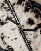 Cowhide duffle bag leather base and stitching, black and white