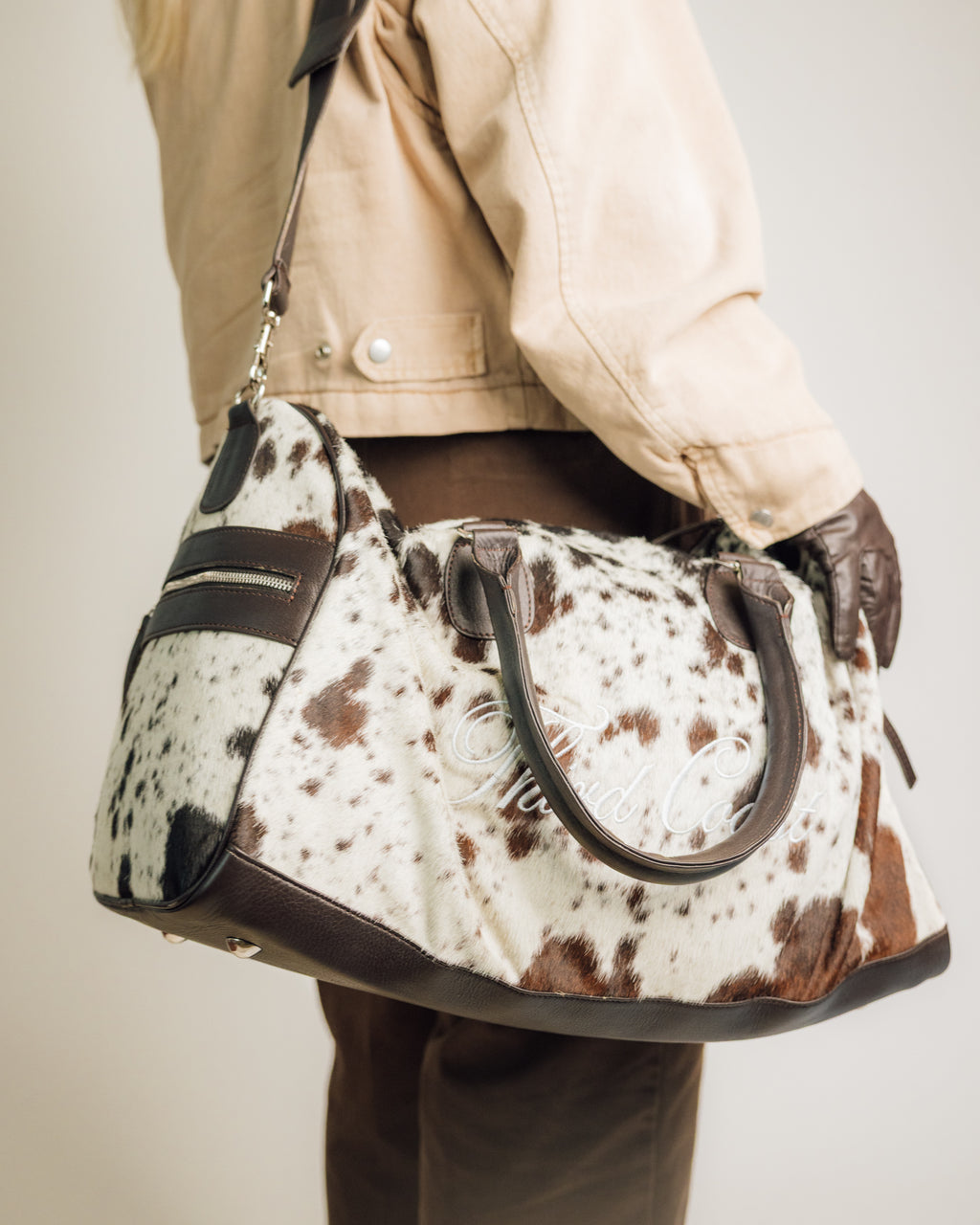 Cowhide Duffle | Brown and White