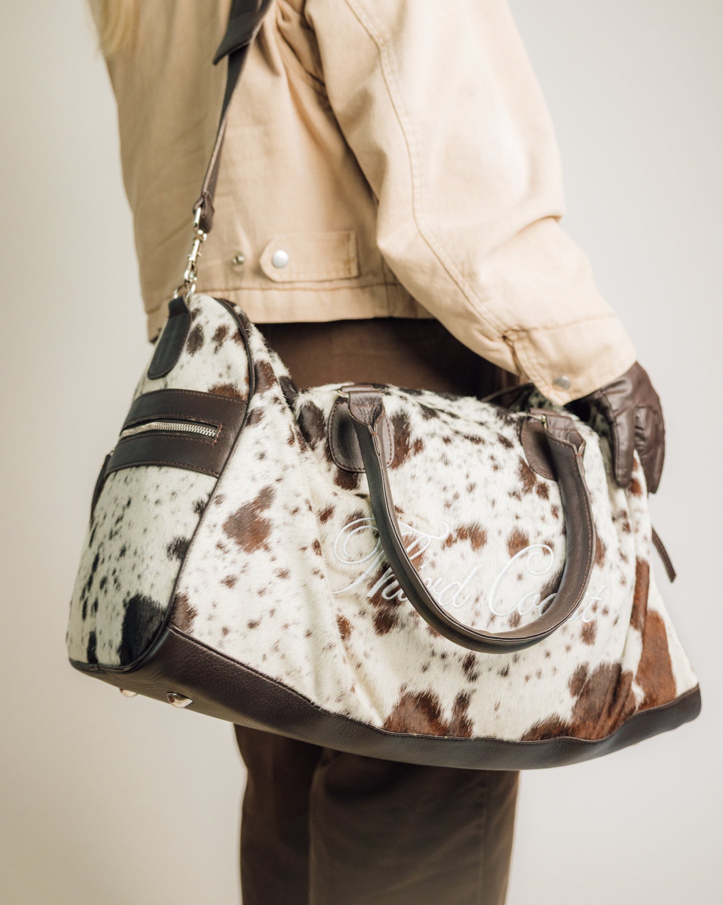 Cowhide Duffle | Brown and White