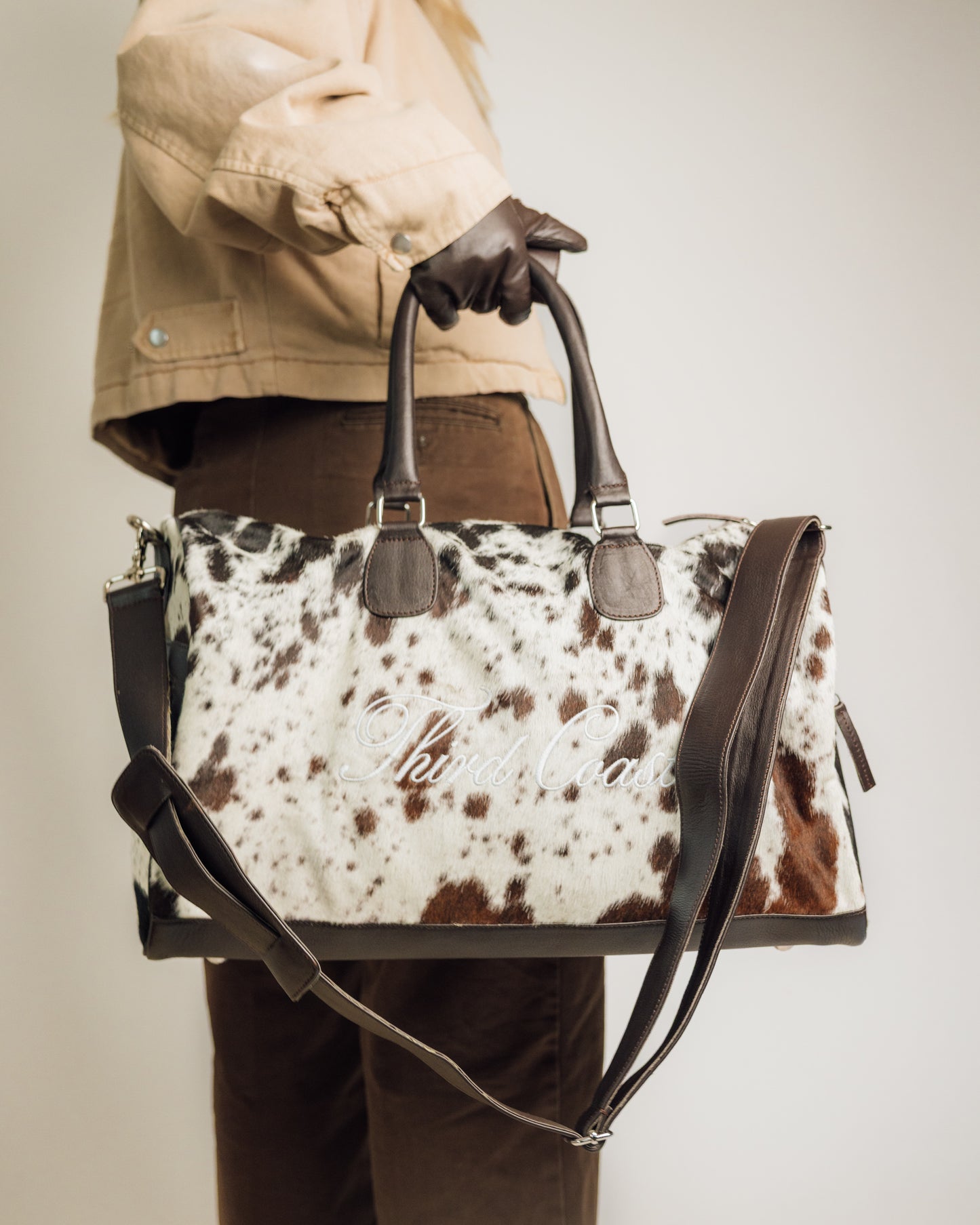 Cowhide Duffle | Brown and White