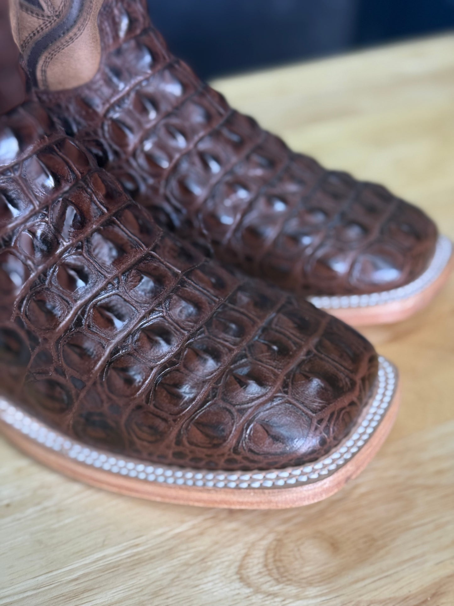 ‘Brown Caiman’- Leather Print Caiman Boot