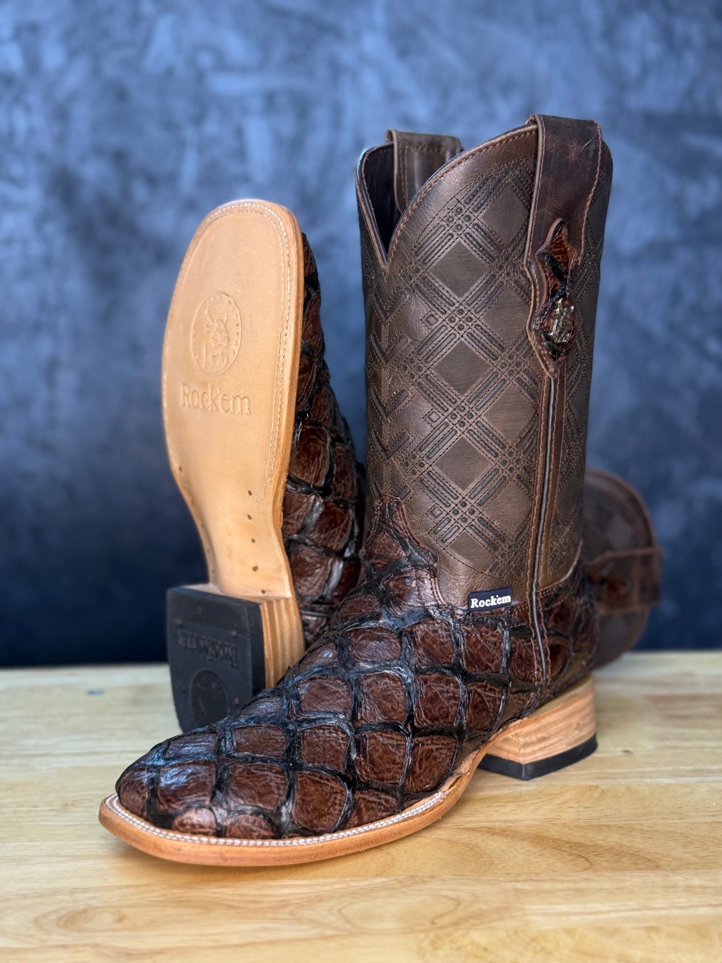 Brown Pirarucu- Leather Print Fish Boot