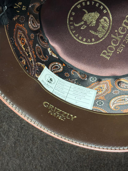 10x ’Chocolate’ Open Crown Grizzly Felt Hat