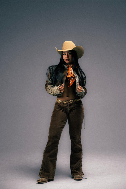 Ladies Cowhide Jacket | Brown and White