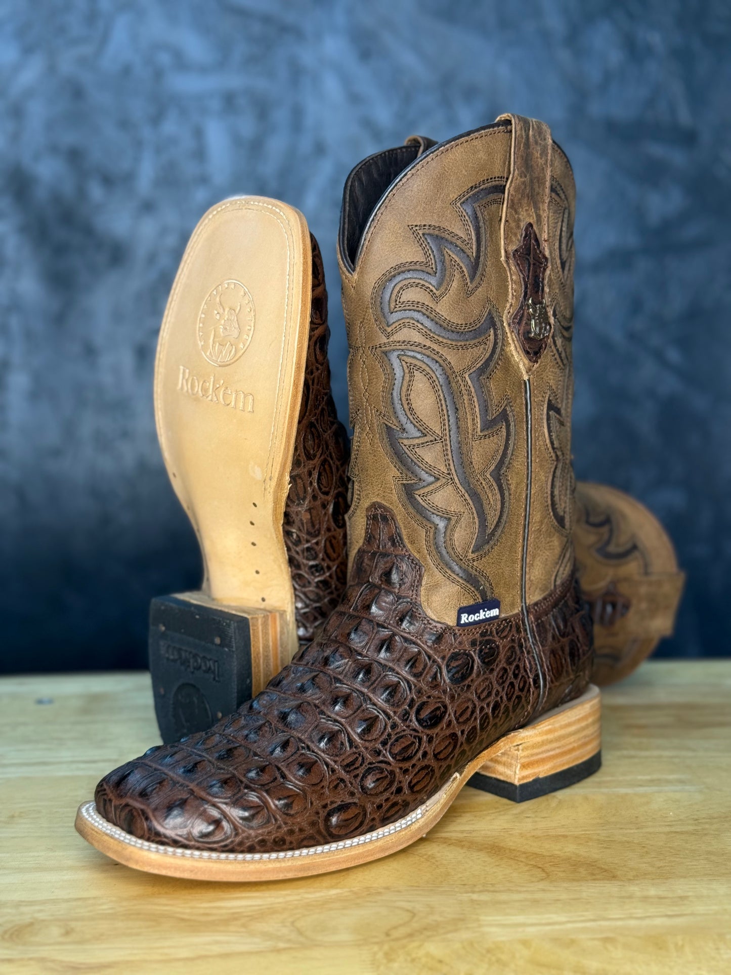 ‘Brown Caiman’- Leather Print Caiman Boot