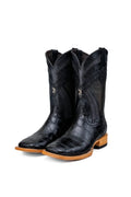 Black American alligator belly cowboy boot, square toe, front view