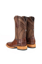 Back view of mocha alligator boot with pull straps