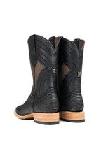 Back view of matte black python boot with pull straps