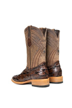 Back view of brown pirarucu boot with pull straps