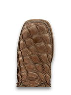 Close-up of genuine pirarucu armor scales in pecan