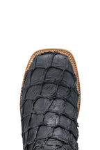 Close-up of genuine pirarucu armor scales in matte black