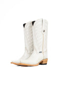 Ivory leather cowgirl boot, snip toe, front view