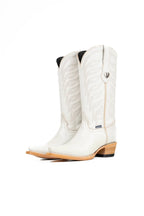 Ivory leather cowgirl boot, snip toe, front view