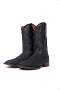 Pair of The Outrider boots in black exotic fish leather, front angle